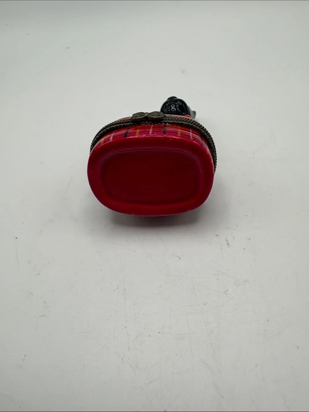 Black Ceramic Scottie Dog Trinket Box on Red Plaid Base